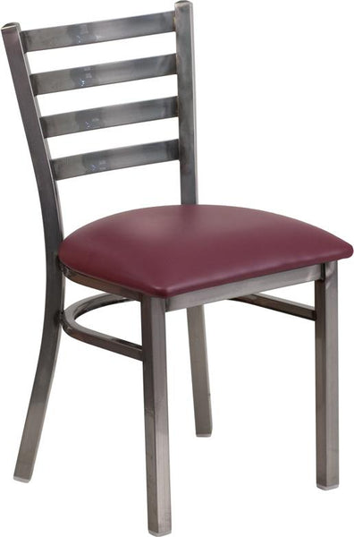 Flash Furniture HERCULES Series Clear Coated Ladder Back Metal Restaurant Chair - Burgundy Vinyl Seat - XU-DG694BLAD-CLR-BURV-GG