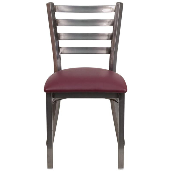 Flash Furniture HERCULES Series Clear Coated Ladder Back Metal Restaurant Chair - Burgundy Vinyl Seat - XU-DG694BLAD-CLR-BURV-GG