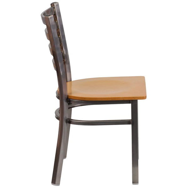 Flash Furniture HERCULES Series Clear Coated Ladder Back Metal Restaurant Chair - Natural Wood Seat - XU-DG694BLAD-CLR-NATW-GG