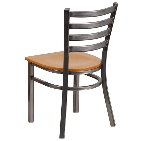 Flash Furniture HERCULES Series Clear Coated Ladder Back Metal Restaurant Chair - Natural Wood Seat - XU-DG694BLAD-CLR-NATW-GG