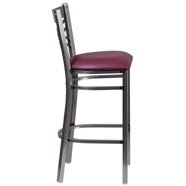 Flash Furniture HERCULES Series Clear Coated ''X'' Back Metal Restaurant Barstool - Burgundy Vinyl Seat - XU-6F8B-CLR-BAR-BURV-GG