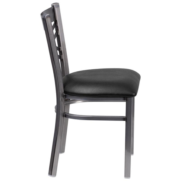 Flash Furniture HERCULES Series Clear Coated ''X'' Back Metal Restaurant Chair - Black Vinyl Seat - XU-6FOB-CLR-BLKV-GG