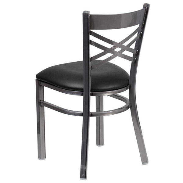 Flash Furniture HERCULES Series Clear Coated ''X'' Back Metal Restaurant Chair - Black Vinyl Seat - XU-6FOB-CLR-BLKV-GG