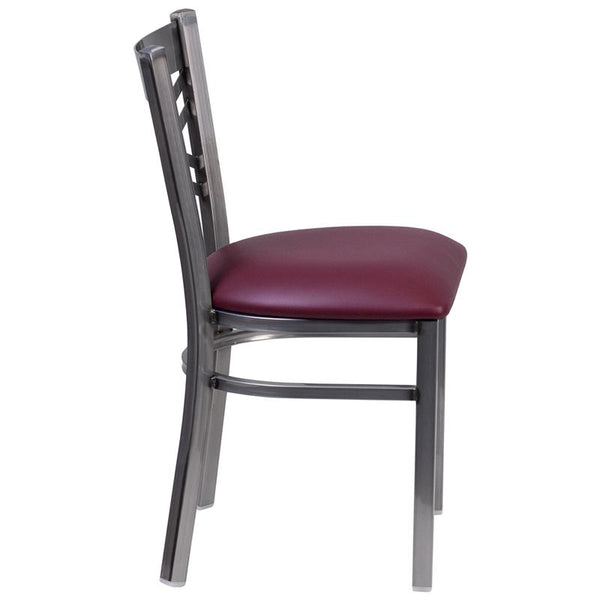 Flash Furniture HERCULES Series Clear Coated ''X'' Back Metal Restaurant Chair - Burgundy Vinyl Seat - XU-6FOB-CLR-BURV-GG