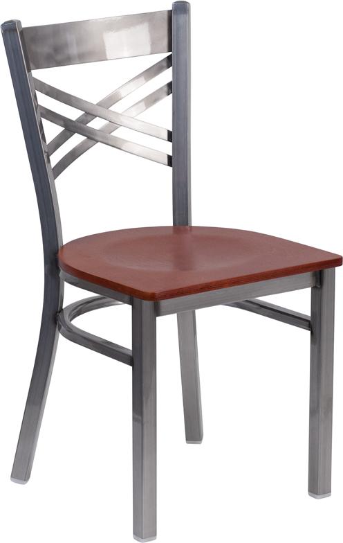 Flash Furniture HERCULES Series Clear Coated ''X'' Back Metal Restaurant Chair - Cherry Wood Seat - XU-6FOB-CLR-CHYW-GG