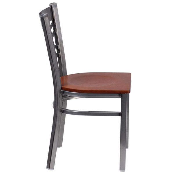 Flash Furniture HERCULES Series Clear Coated ''X'' Back Metal Restaurant Chair - Cherry Wood Seat - XU-6FOB-CLR-CHYW-GG