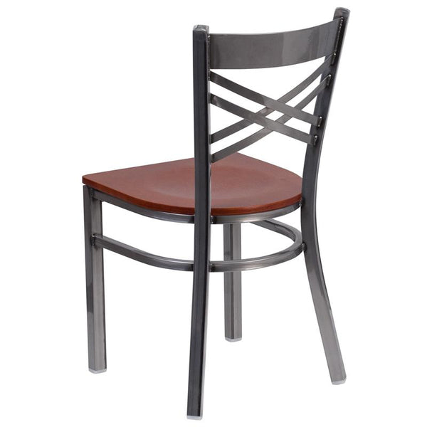 Flash Furniture HERCULES Series Clear Coated ''X'' Back Metal Restaurant Chair - Cherry Wood Seat - XU-6FOB-CLR-CHYW-GG