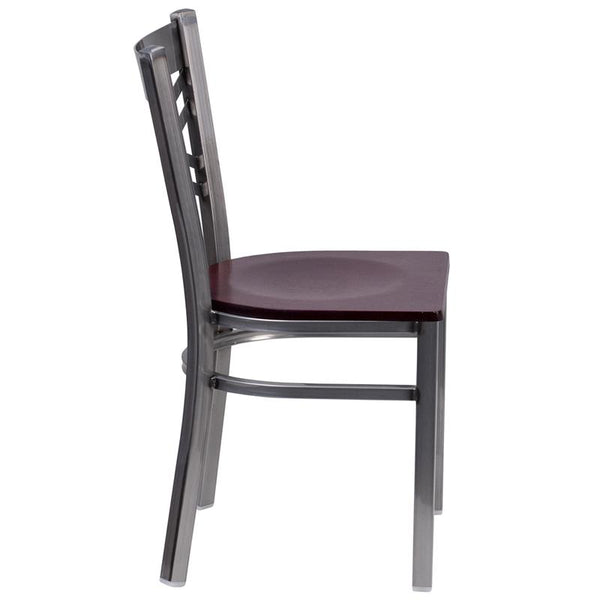 Flash Furniture HERCULES Series Clear Coated ''X'' Back Metal Restaurant Chair - Mahogany Wood Seat - XU-6FOB-CLR-MAHW-GG