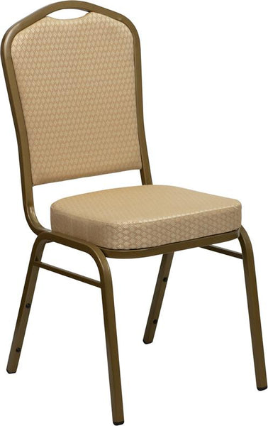 Flash Furniture HERCULES Series Crown Back Stacking Banquet Chair in Beige Patterned Fabric - Gold Frame - FD-C01-ALLGOLD-H20124E-GG