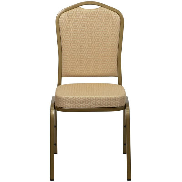 Flash Furniture HERCULES Series Crown Back Stacking Banquet Chair in Beige Patterned Fabric - Gold Frame - FD-C01-ALLGOLD-H20124E-GG