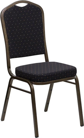 Flash Furniture HERCULES Series Crown Back Stacking Banquet Chair in Black Patterned Fabric - Gold Vein Frame - FD-C01-GOLDVEIN-S0806-GG