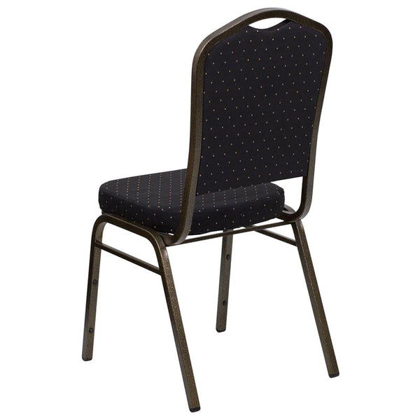 Flash Furniture HERCULES Series Crown Back Stacking Banquet Chair in Black Patterned Fabric - Gold Vein Frame - FD-C01-GOLDVEIN-S0806-GG