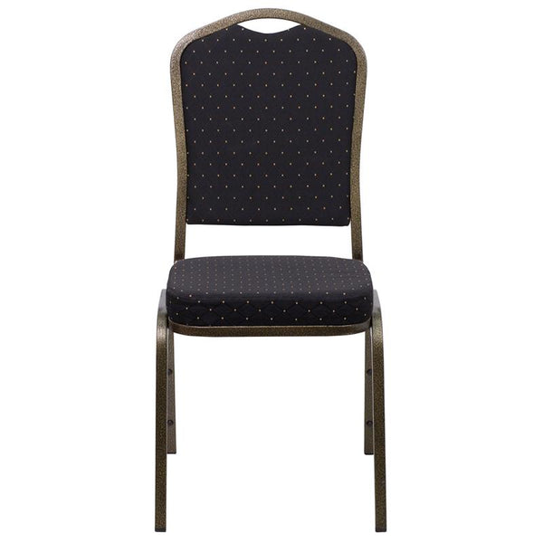 Flash Furniture HERCULES Series Crown Back Stacking Banquet Chair in Black Patterned Fabric - Gold Vein Frame - FD-C01-GOLDVEIN-S0806-GG