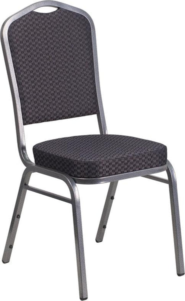 Flash Furniture HERCULES Series Crown Back Stacking Banquet Chair in Black Patterned Fabric - Silver Vein Frame - HF-C01-SV-E26-BK-GG