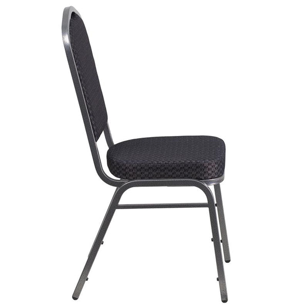 Flash Furniture HERCULES Series Crown Back Stacking Banquet Chair in Black Patterned Fabric - Silver Vein Frame - HF-C01-SV-E26-BK-GG