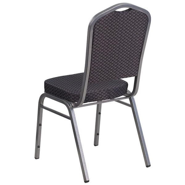 Flash Furniture HERCULES Series Crown Back Stacking Banquet Chair in Black Patterned Fabric - Silver Vein Frame - HF-C01-SV-E26-BK-GG