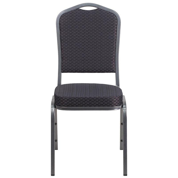 Flash Furniture HERCULES Series Crown Back Stacking Banquet Chair in Black Patterned Fabric - Silver Vein Frame - HF-C01-SV-E26-BK-GG