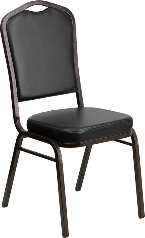 Flash Furniture HERCULES Series Crown Back Stacking Banquet Chair in Black Vinyl - Gold Vein Frame - FD-C01-GOLDVEIN-BK-VY-GG