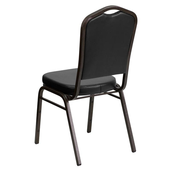 Flash Furniture HERCULES Series Crown Back Stacking Banquet Chair in Black Vinyl - Gold Vein Frame - FD-C01-GOLDVEIN-BK-VY-GG