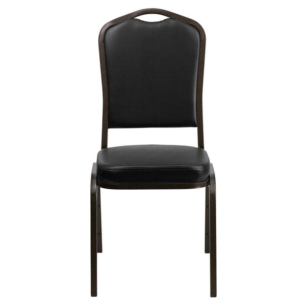 Flash Furniture HERCULES Series Crown Back Stacking Banquet Chair in Black Vinyl - Gold Vein Frame - FD-C01-GOLDVEIN-BK-VY-GG