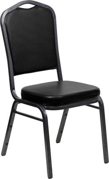 Flash Furniture HERCULES Series Crown Back Stacking Banquet Chair in Black Vinyl - Silver Vein Frame - FD-C01-SILVERVEIN-BK-VY-GG