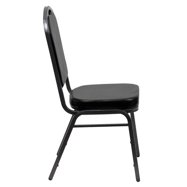 Flash Furniture HERCULES Series Crown Back Stacking Banquet Chair in Black Vinyl - Silver Vein Frame - FD-C01-SILVERVEIN-BK-VY-GG