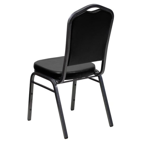 Flash Furniture HERCULES Series Crown Back Stacking Banquet Chair in Black Vinyl - Silver Vein Frame - FD-C01-SILVERVEIN-BK-VY-GG