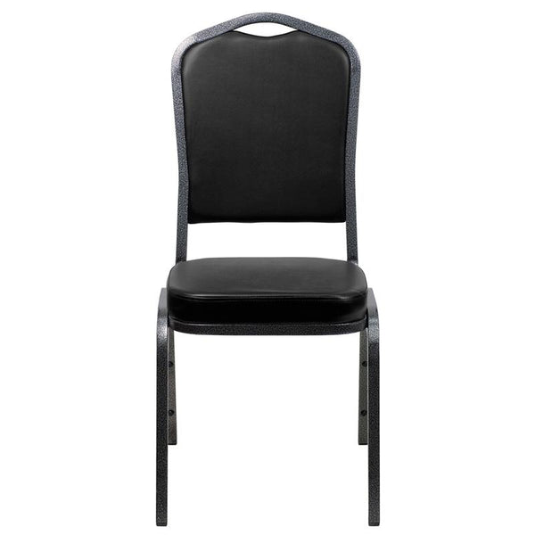 Flash Furniture HERCULES Series Crown Back Stacking Banquet Chair in Black Vinyl - Silver Vein Frame - FD-C01-SILVERVEIN-BK-VY-GG