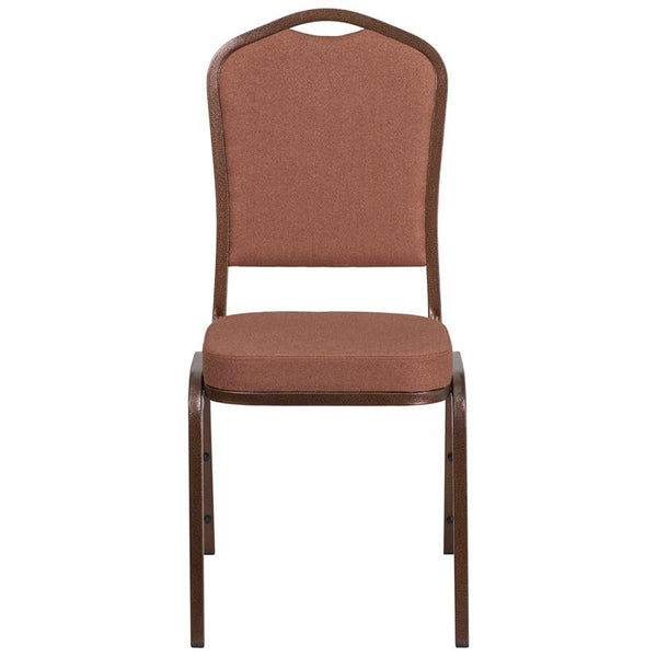 Flash Furniture HERCULES Series Crown Back Stacking Banquet Chair in Brown Fabric - Copper Vein Frame - FD-C01-COP-1-GG