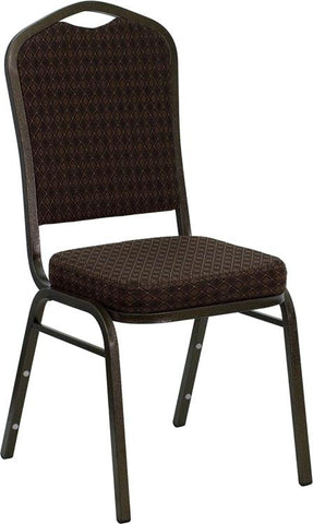 Flash Furniture HERCULES Series Crown Back Stacking Banquet Chair in Brown Patterned Fabric - Gold Vein Frame - NG-C01-BROWN-GV-GG