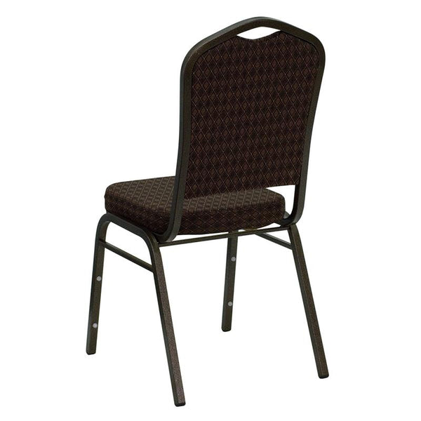 Flash Furniture HERCULES Series Crown Back Stacking Banquet Chair in Brown Patterned Fabric - Gold Vein Frame - NG-C01-BROWN-GV-GG