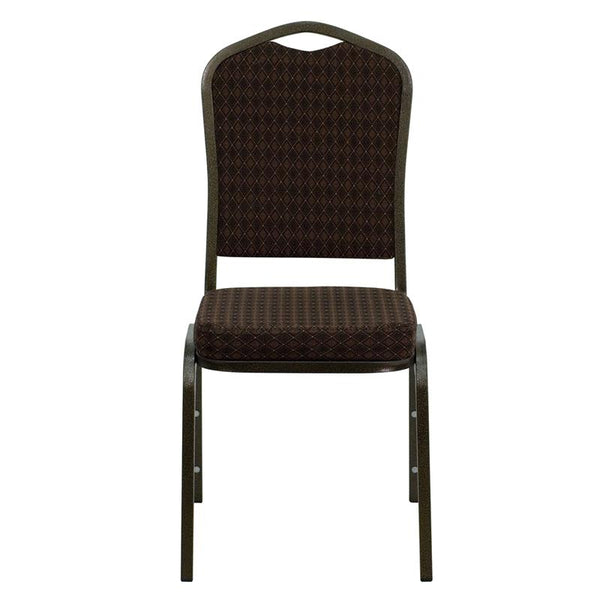 Flash Furniture HERCULES Series Crown Back Stacking Banquet Chair in Brown Patterned Fabric - Gold Vein Frame - NG-C01-BROWN-GV-GG