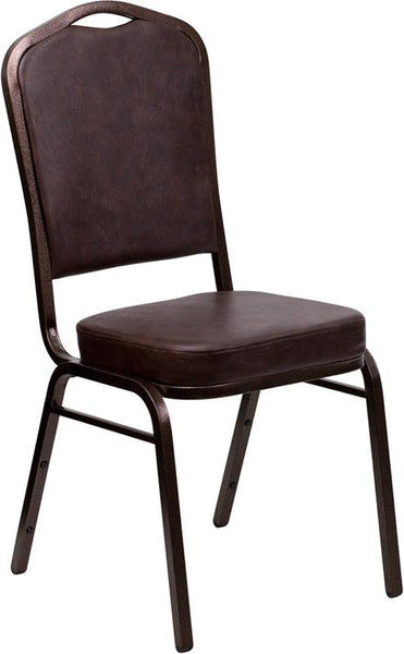 Flash Furniture HERCULES Series Crown Back Stacking Banquet Chair in Brown Vinyl - Copper Vein Frame - FD-C01-COPPER-BRN-VY-GG