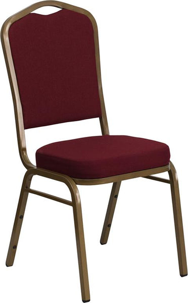 Flash Furniture HERCULES Series Crown Back Stacking Banquet Chair in Burgundy Fabric - Gold Frame - FD-C01-ALLGOLD-3169-GG