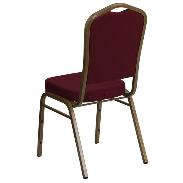 Flash Furniture HERCULES Series Crown Back Stacking Banquet Chair in Burgundy Fabric - Gold Frame - FD-C01-ALLGOLD-3169-GG