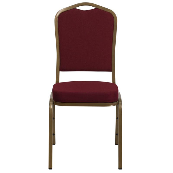 Flash Furniture HERCULES Series Crown Back Stacking Banquet Chair in Burgundy Fabric - Gold Frame - FD-C01-ALLGOLD-3169-GG