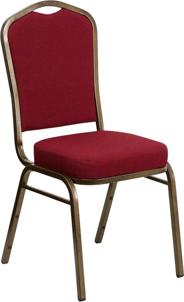 Flash Furniture HERCULES Series Crown Back Stacking Banquet Chair in Burgundy Fabric - Gold Vein Frame - FD-C01-GOLDVEIN-3169-GG