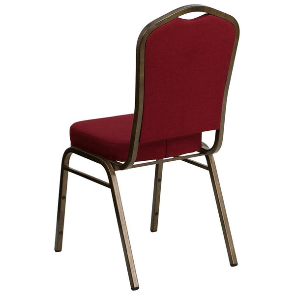 Flash Furniture HERCULES Series Crown Back Stacking Banquet Chair in Burgundy Fabric - Gold Vein Frame - FD-C01-GOLDVEIN-3169-GG