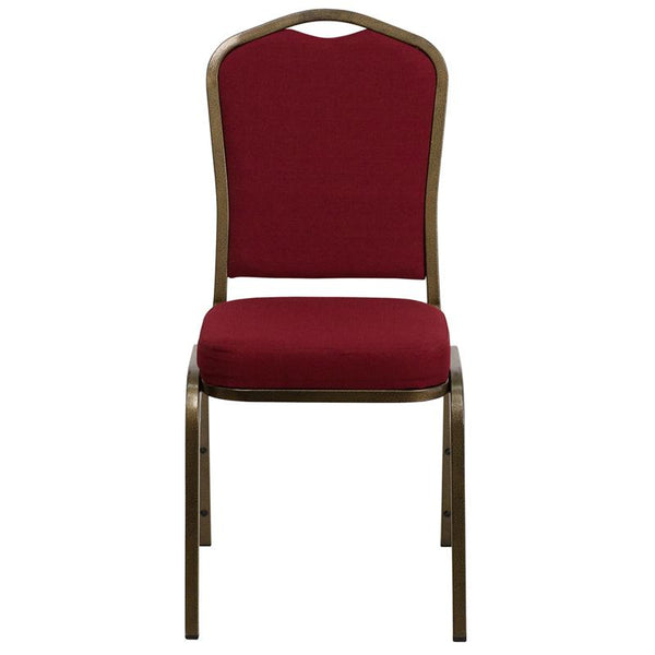 Flash Furniture HERCULES Series Crown Back Stacking Banquet Chair in Burgundy Fabric - Gold Vein Frame - FD-C01-GOLDVEIN-3169-GG