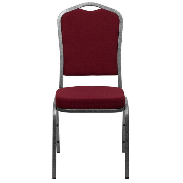 Flash Furniture HERCULES Series Crown Back Stacking Banquet Chair in Burgundy Fabric - Silver Vein Frame - FD-C01-SILVERVEIN-3169-GG