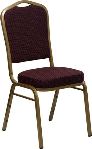 Flash Furniture HERCULES Series Crown Back Stacking Banquet Chair in Burgundy Patterned Fabric - Gold Frame - FD-C01-ALLGOLD-EFE1679-GG