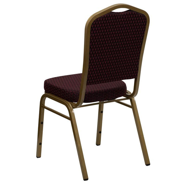 Flash Furniture HERCULES Series Crown Back Stacking Banquet Chair in Burgundy Patterned Fabric - Gold Frame - FD-C01-ALLGOLD-EFE1679-GG