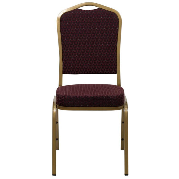 Flash Furniture HERCULES Series Crown Back Stacking Banquet Chair in Burgundy Patterned Fabric - Gold Frame - FD-C01-ALLGOLD-EFE1679-GG