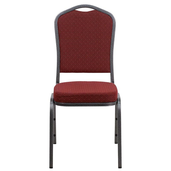 Flash Furniture HERCULES Series Crown Back Stacking Banquet Chair in Burgundy Patterned Fabric - Silver Vein Frame - NG-C01-HTS-2201-SV-GG