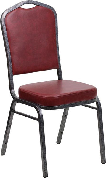 Flash Furniture HERCULES Series Crown Back Stacking Banquet Chair in Burgundy Vinyl - Silver Vein Frame - FD-C01-SILVERVEIN-BURG-VY-GG