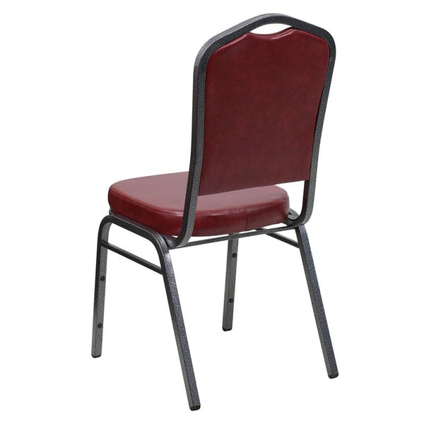 Flash Furniture HERCULES Series Crown Back Stacking Banquet Chair in Burgundy Vinyl - Silver Vein Frame - FD-C01-SILVERVEIN-BURG-VY-GG