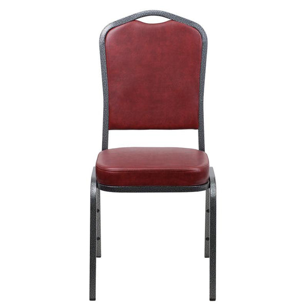 Flash Furniture HERCULES Series Crown Back Stacking Banquet Chair in Burgundy Vinyl - Silver Vein Frame - FD-C01-SILVERVEIN-BURG-VY-GG