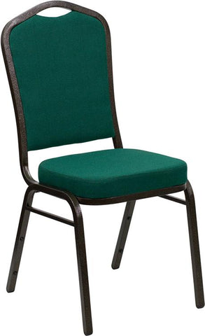 Flash Furniture HERCULES Series Crown Back Stacking Banquet Chair in Green Fabric - Gold Vein Frame - FD-C01-GOLDVEIN-GN-GG