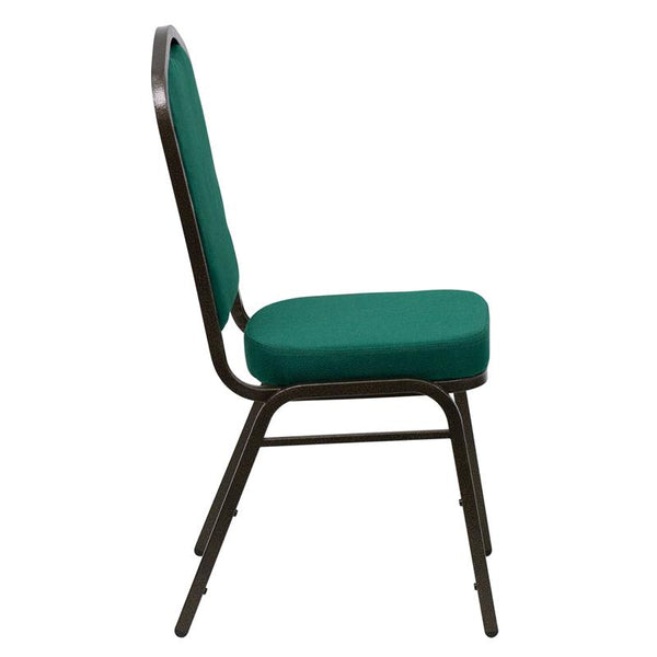 Flash Furniture HERCULES Series Crown Back Stacking Banquet Chair in Green Fabric - Gold Vein Frame - FD-C01-GOLDVEIN-GN-GG