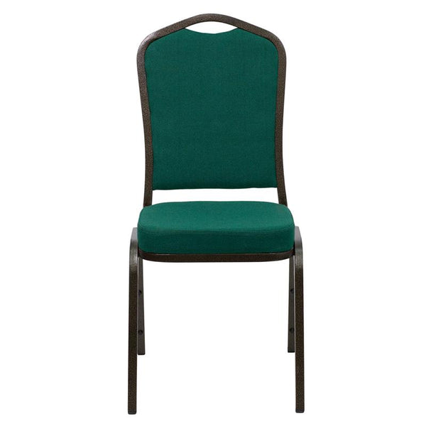 Flash Furniture HERCULES Series Crown Back Stacking Banquet Chair in Green Fabric - Gold Vein Frame - FD-C01-GOLDVEIN-GN-GG